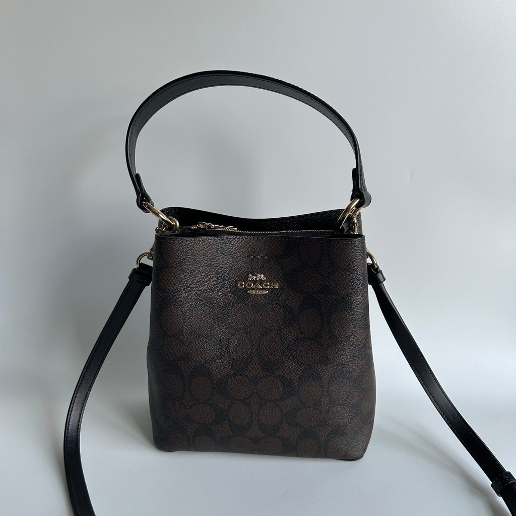 Coach Small Town Bucket Bag Brown Black Signature Canvas Crossbody 2312