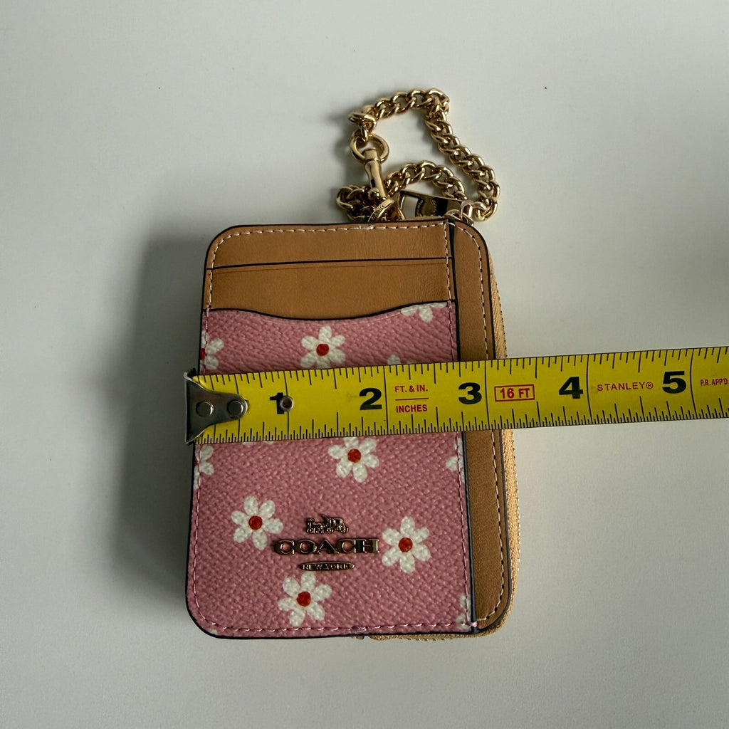 Coach Zip Card Case Pink Floral Daisy Leather Wallet CFA37