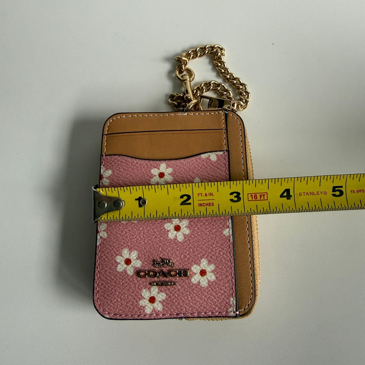 Coach Zip Card Case Pink Floral Daisy Leather Wallet CFA37