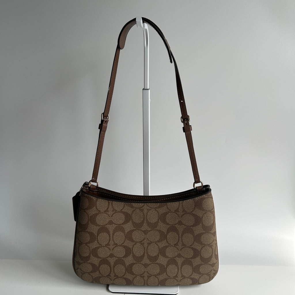 Coach Penelope Shoulder Bag Khaki Saddle Brown Signature Canvas CO953