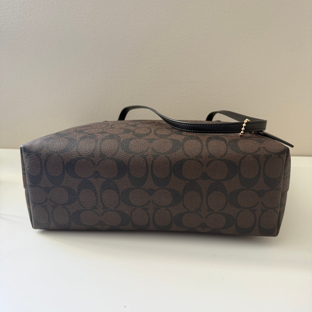 Coach Zip Top Tote Brown Black Signature Canvas Bag 4455
