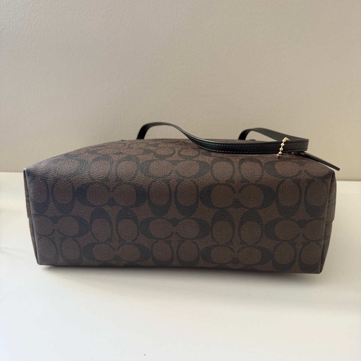 Coach Zip Top Tote Brown Black Signature Canvas Bag 4455
