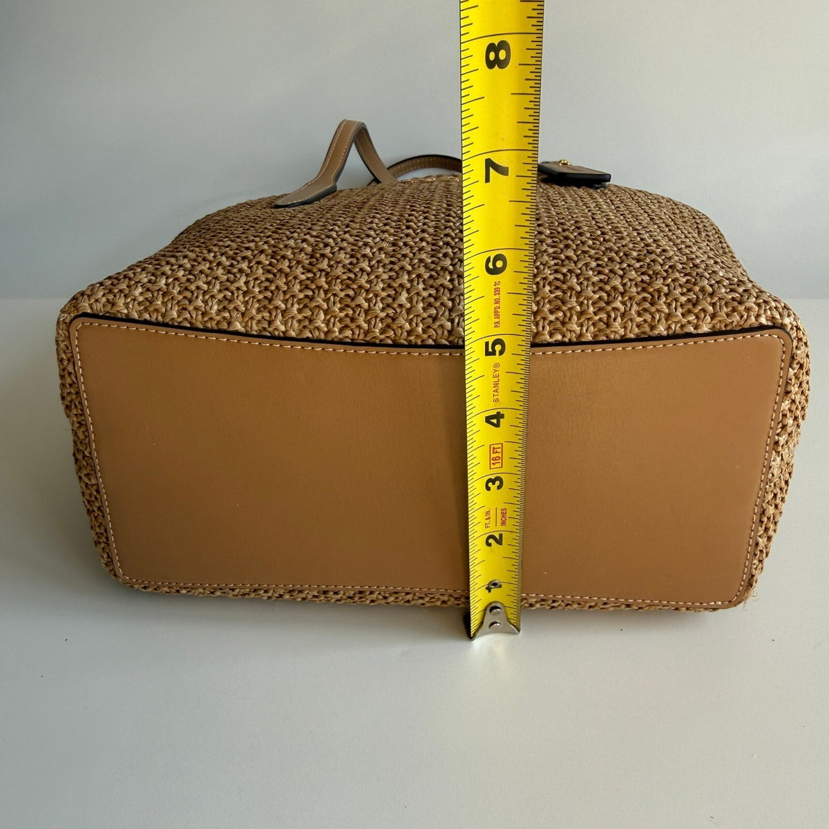 Coach Mini City Tote Latte Multi Straw Smooth Leather Bag CS616