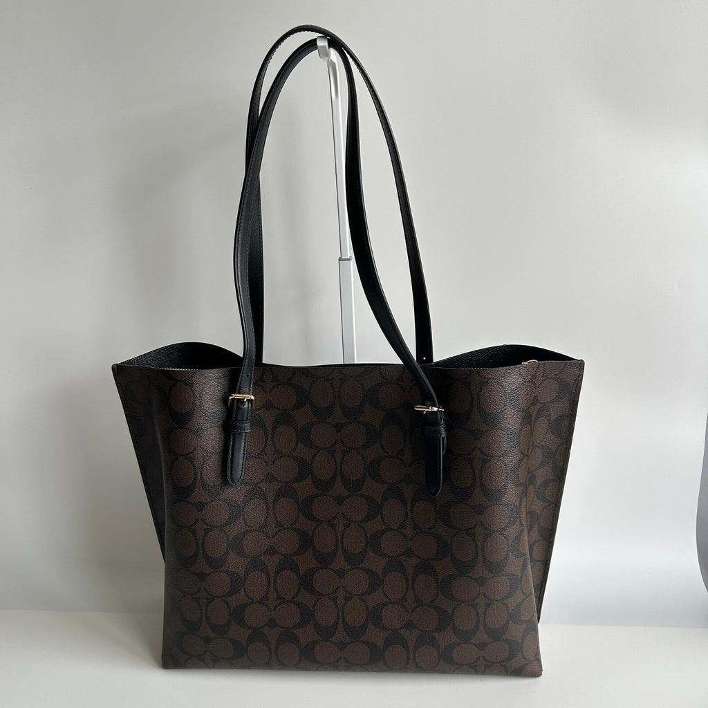 Coach Mollie Tote Bag Signature Canvas Brown Black Shoulder Bag CV967