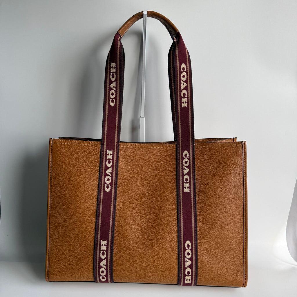 Coach Large Smith Tote Brown Leather Logo Webbing Strap CM716 Bag
