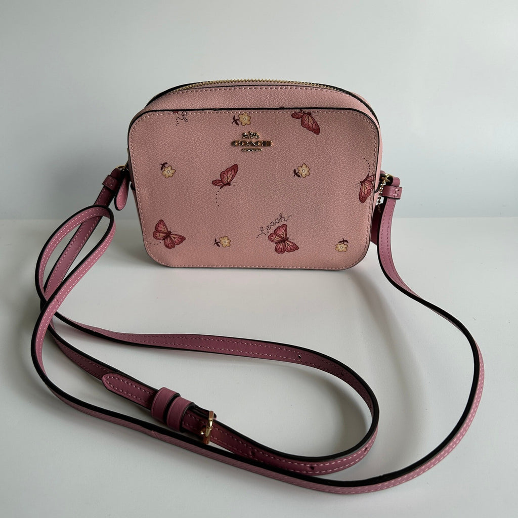 Coach Mini Camera Bag Pink Butterfly Print Leather Crossbody 2464