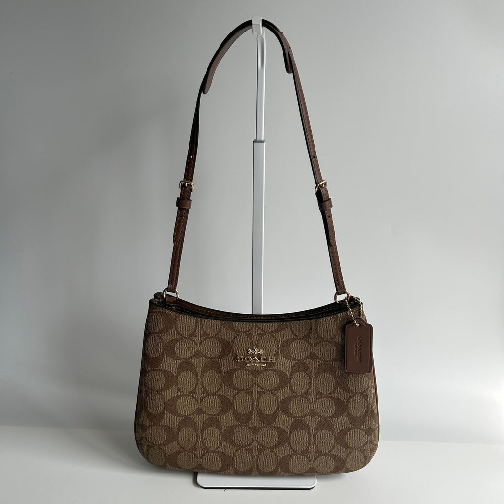 Coach Penelope Shoulder Bag Khaki Saddle Brown Signature Canvas CO953
