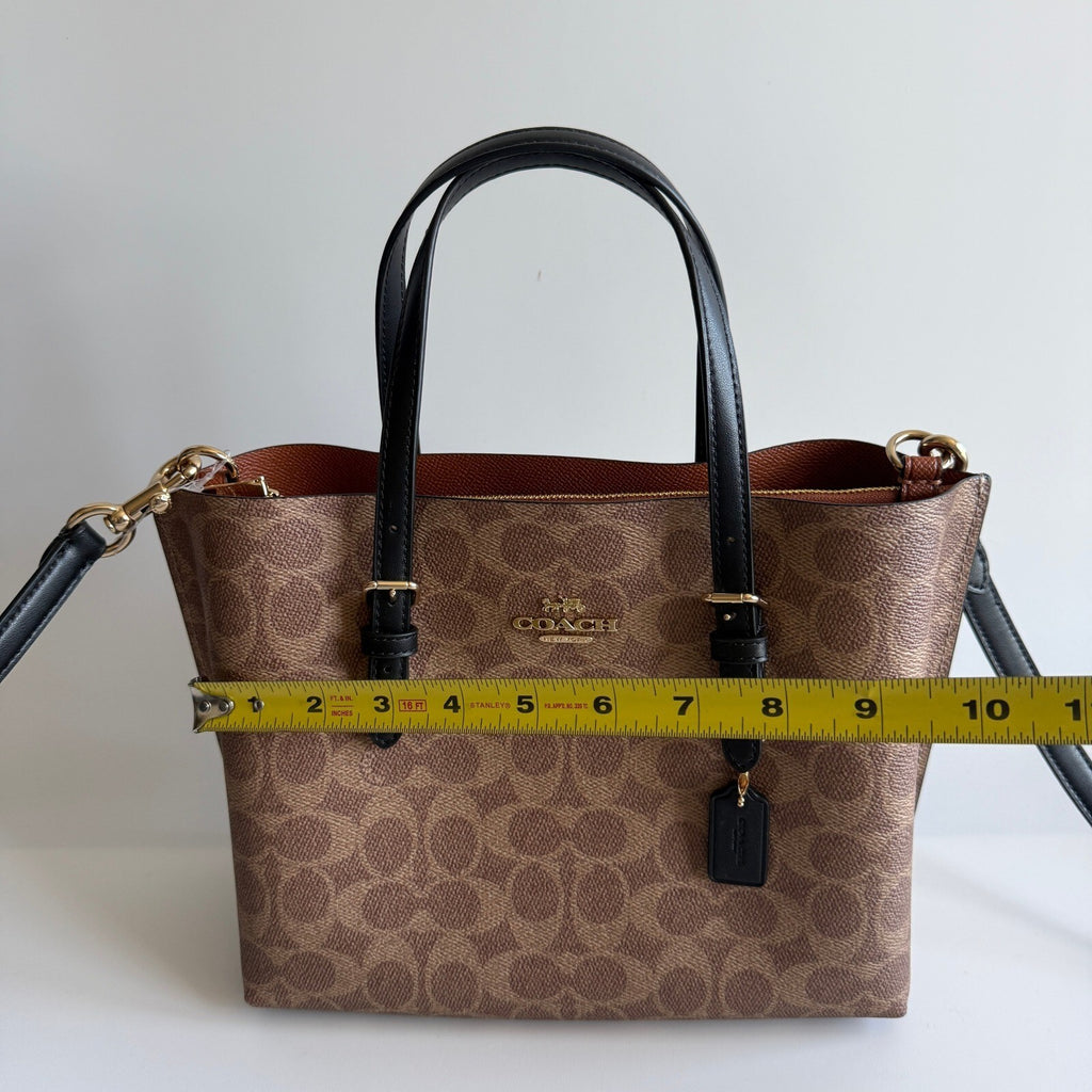 Coach Mollie Tote 25 Tan Black Signature Canvas Leather Bag CV909