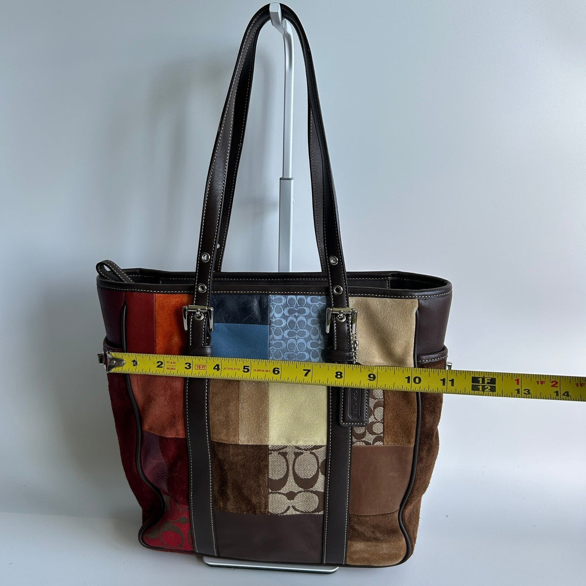 Coach Vintage Signature Patchwork Gallery Tote Multi Suede Leather F11408