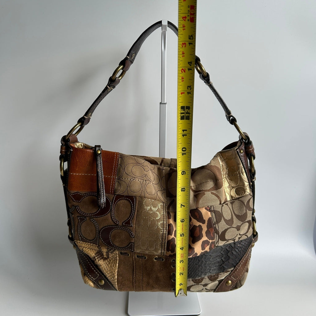 Coach Carly Patchwork Brown Mixed Media Hobo Bag 11496