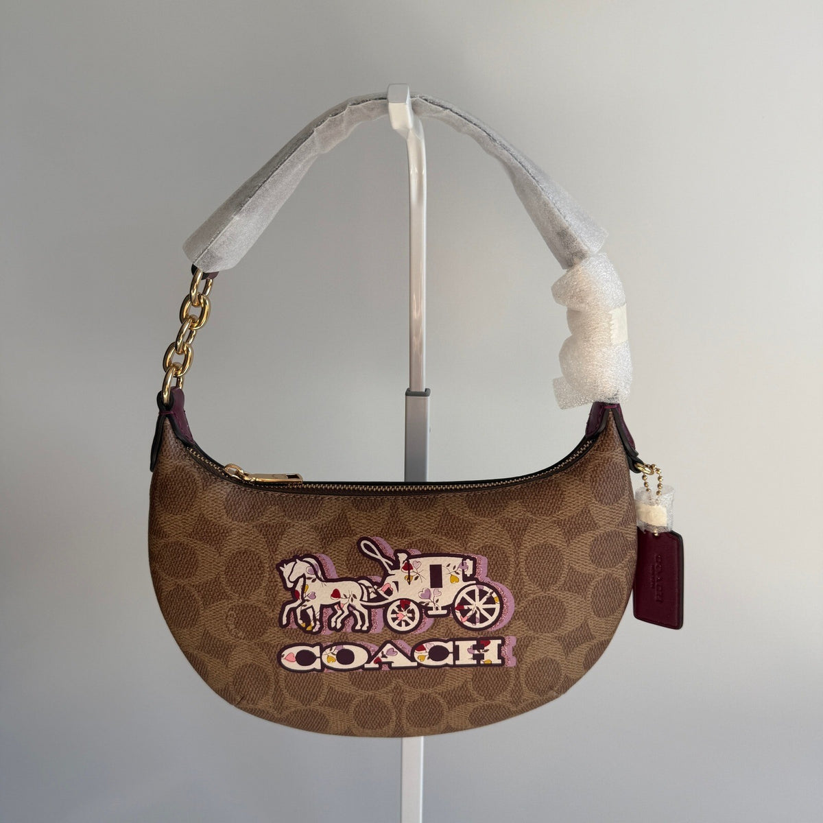 Coach Mini Payton Black Cherry Tan Signature Canvas Hobo Bag CX608