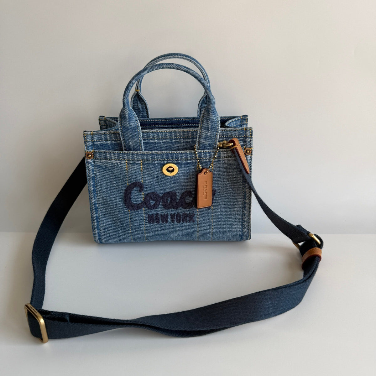 Coach Mini Cargo Tote Bag 20 Indigo Blue Denim Crossbody CZ100