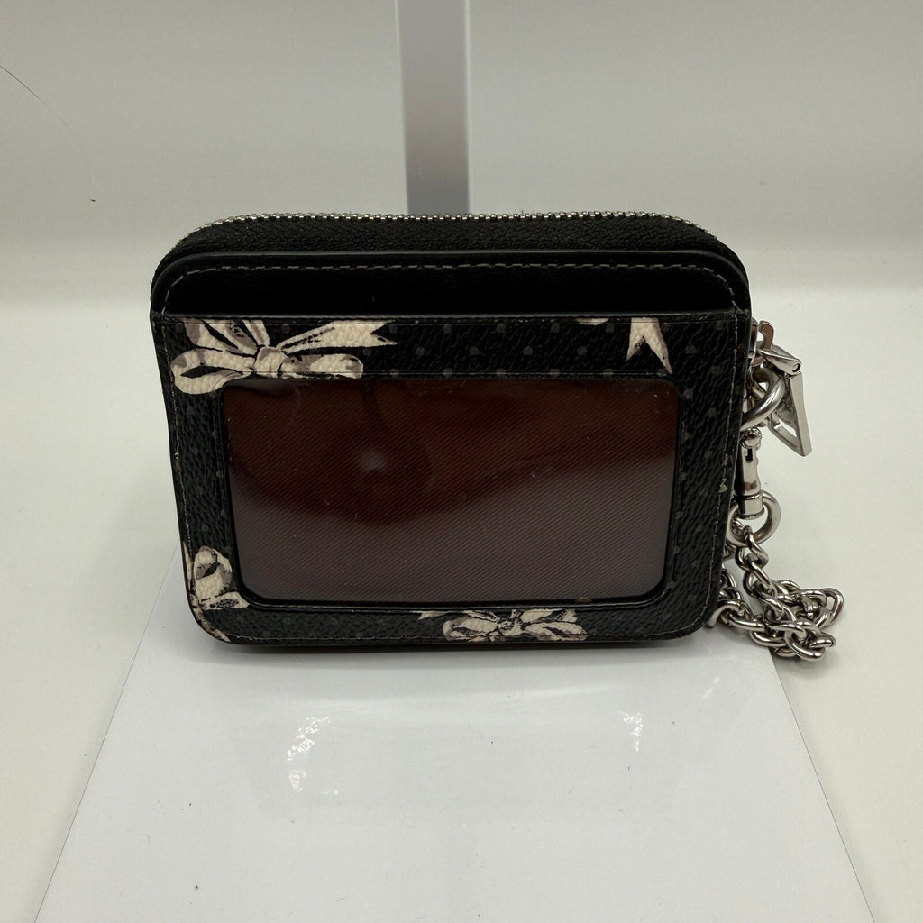 Coach Zip Card Case Black Multi Bow Print Canvas Leather Wallet CZ466