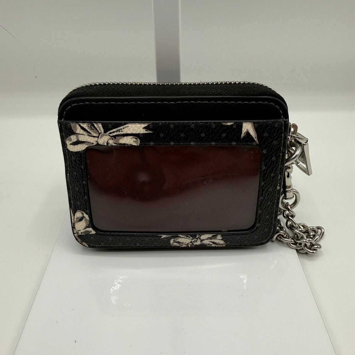 Coach Zip Card Case Black Multi Bow Print Canvas Leather Wallet CZ466