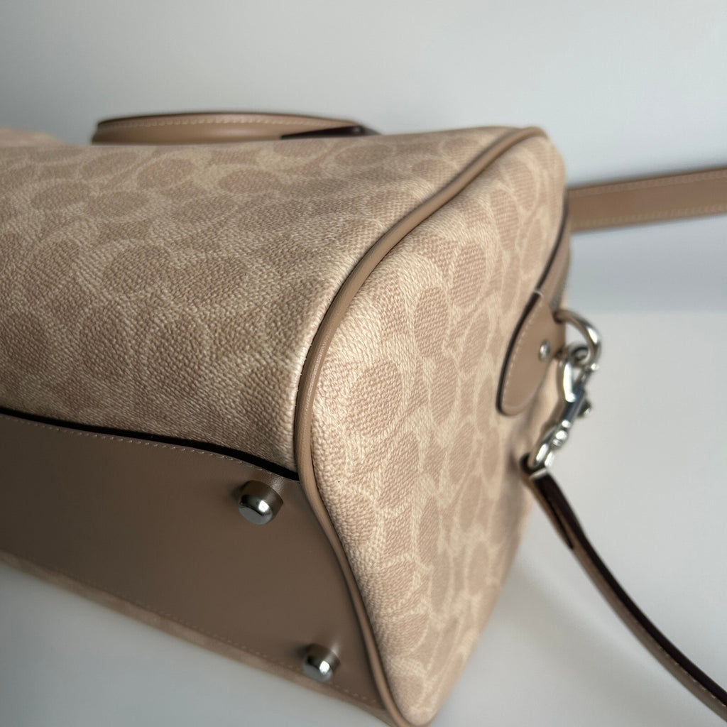 Coach Large Rowan Satchel Sand Taupe Signature Canvas Bag CV959