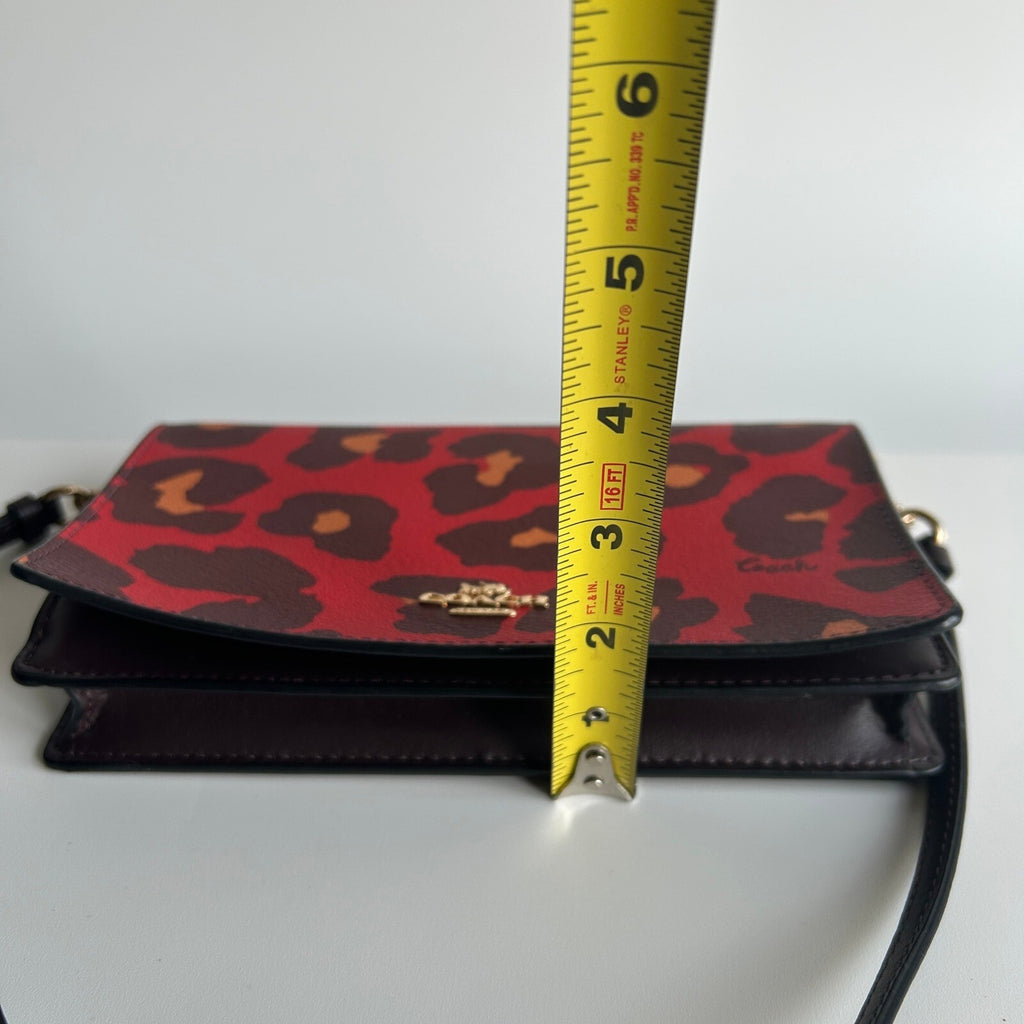 Coach Anna Foldover Red Leopard Print Leather Crossbody Clutch Bag 7301