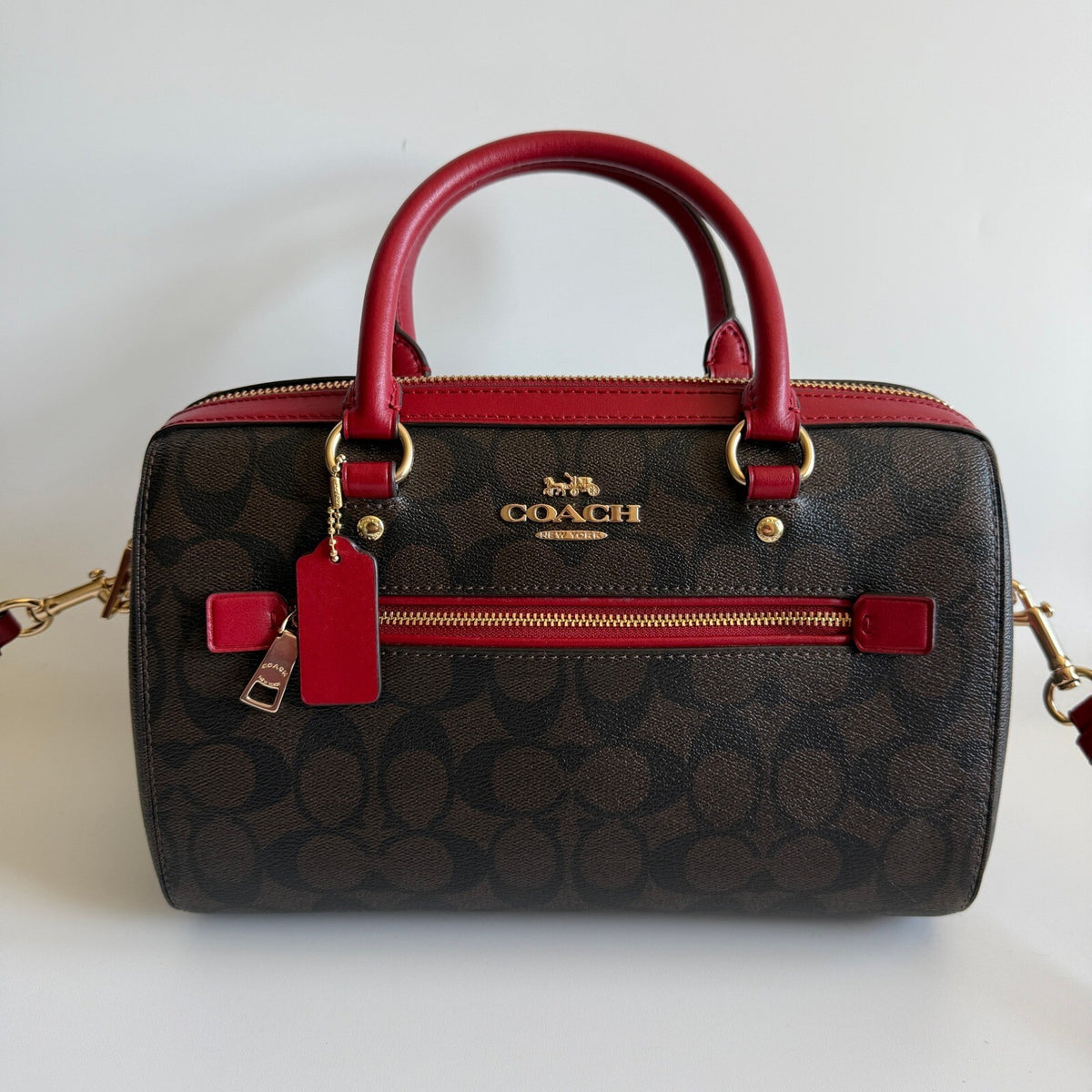 Coach Rowan Satchel Brown True Red Signature Canvas Bag F83607