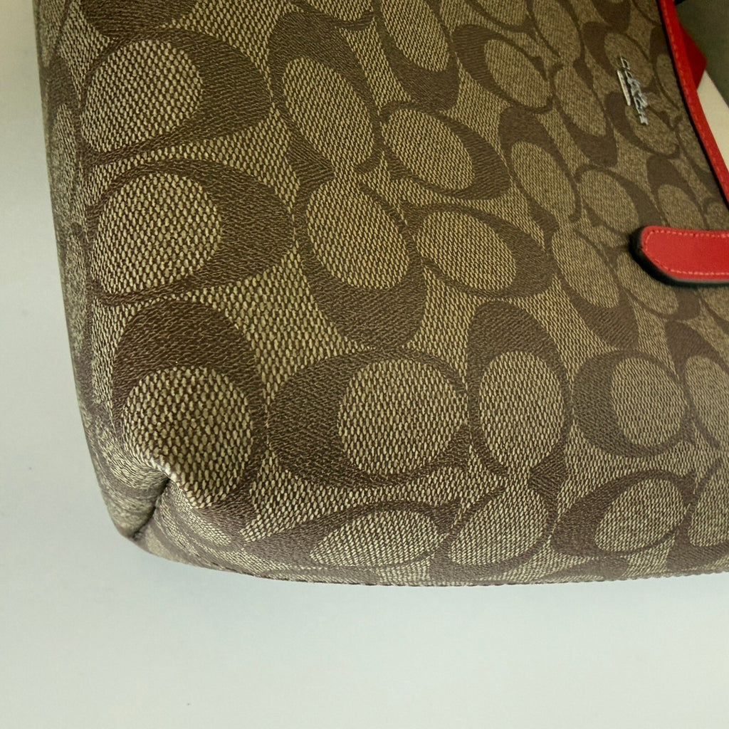 Coach City Tote Khaki Miami Red Signature Canvas Bag 5696
