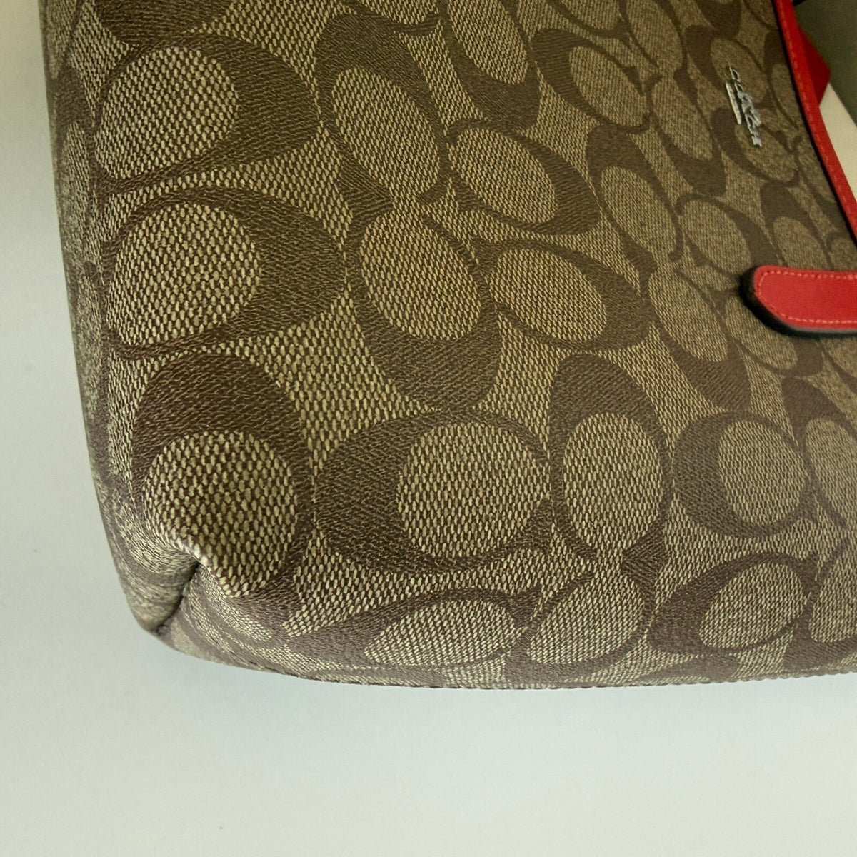 Coach City Tote Khaki Miami Red Signature Canvas Bag 5696