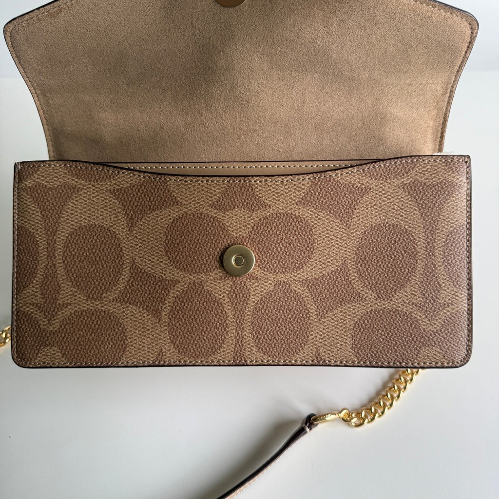 Coach Klare Envelope Crossbody Sand Tan Blocked Signature Canvas Bag CBI99