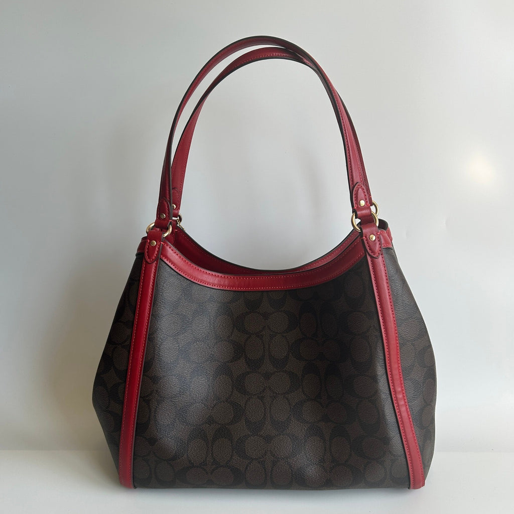 Coach Kristy Shoulder Bag Brown Red Signature Canvas C6232