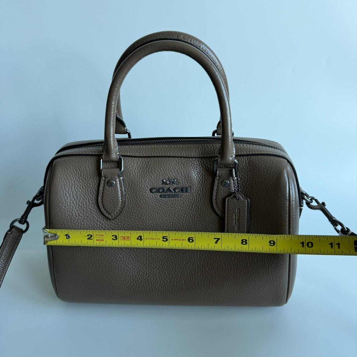 Coach Rowan Satchel Dark Stone Pebbled Leather Bag CV960