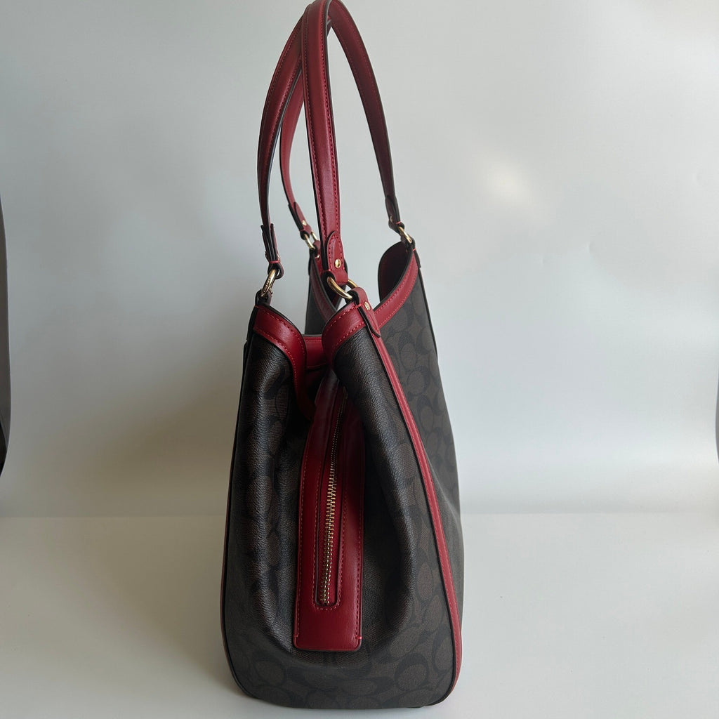 Coach Kristy Shoulder Bag Brown Red Signature Canvas C6232