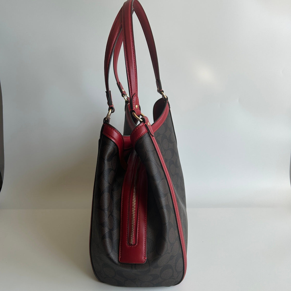 Coach Kristy Shoulder Bag Brown Red Signature Canvas C6232