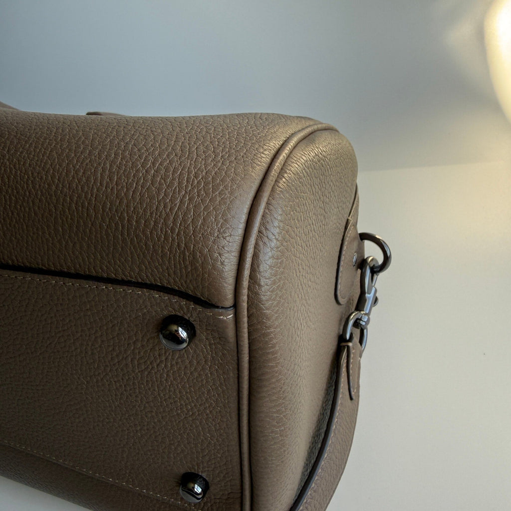 Coach Large Rowan Satchel Dark Stone Taupe Pebbled Leather Bag CV960
