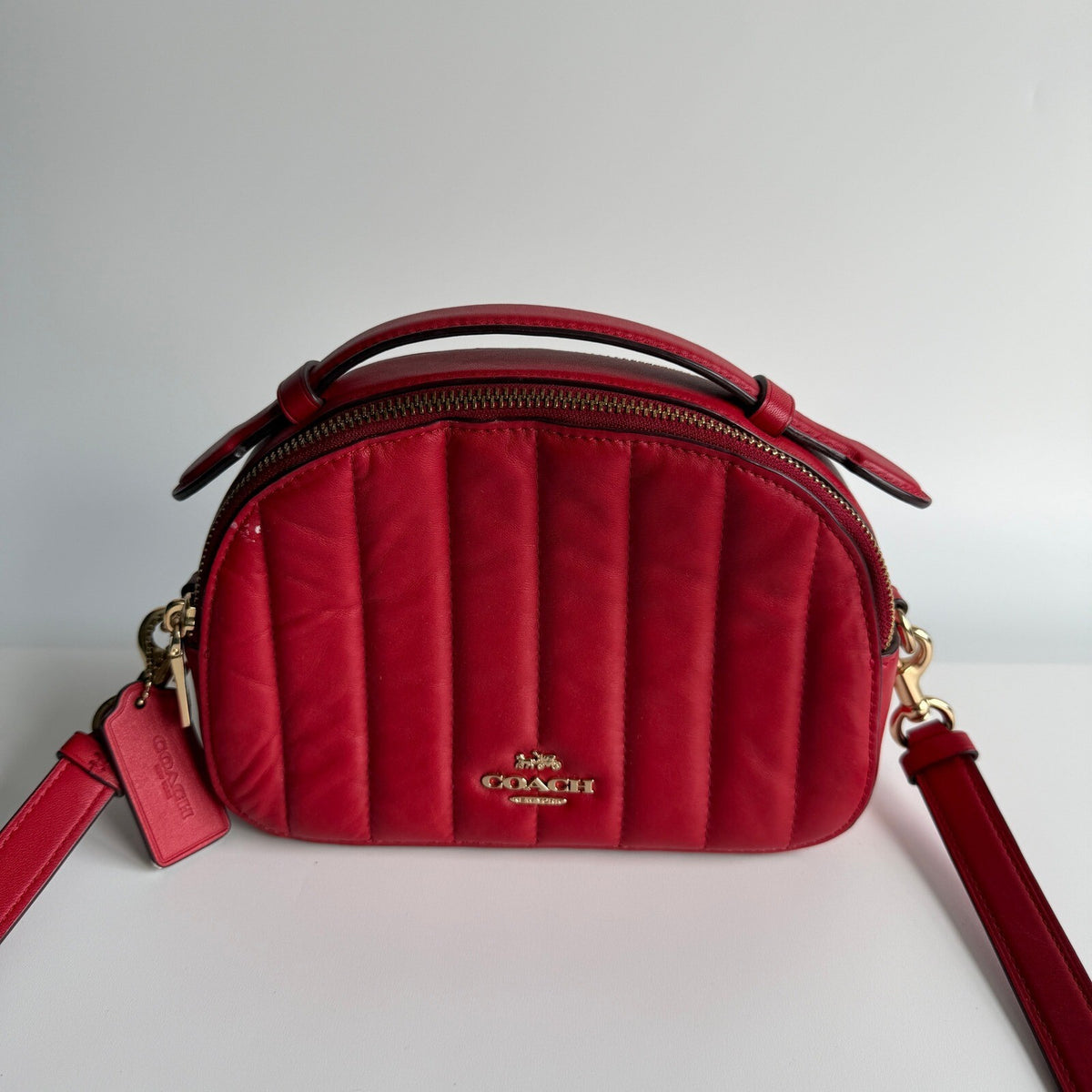Coach Serena Electric Red Quilted Leather Crossbody Satchel C7259
