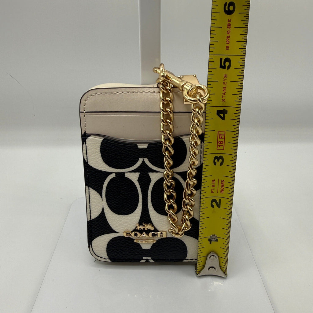 Coach Zip Card Case Black White Signature Canvas Leather Wallet CP468
