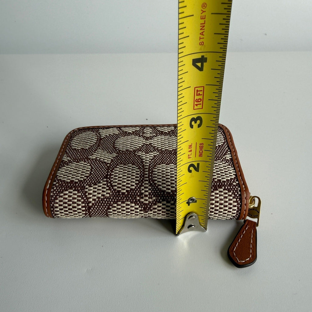 Coach Small Zip Around Wallet Cocoa Burnished Amber Jacquard Leather CAH14