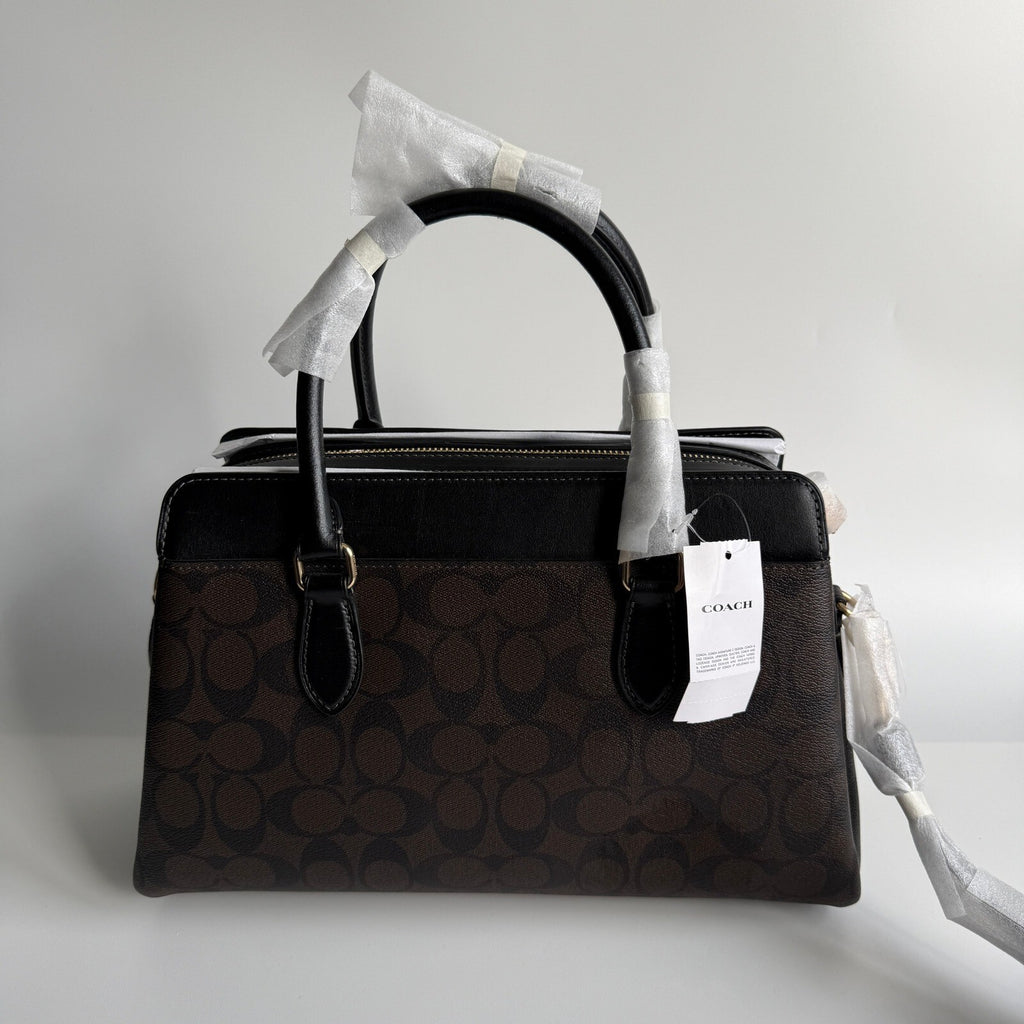 Coach Darcie Carryall Brown Black Signature Canvas Satchel CH488