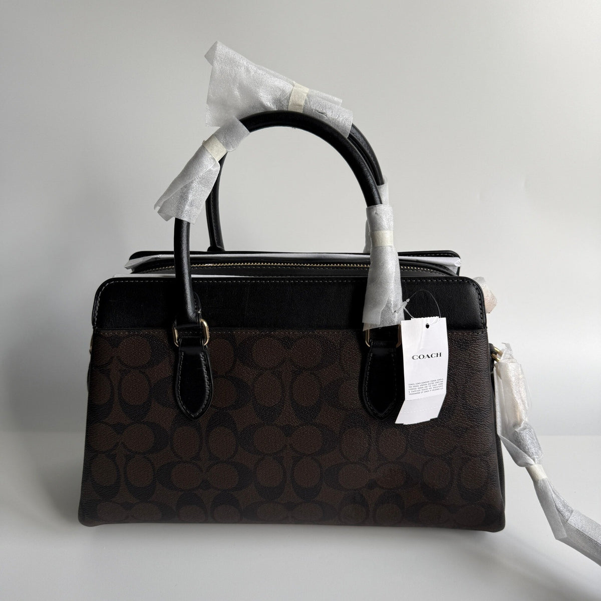 Coach Darcie Carryall Brown Black Signature Canvas Satchel CH488