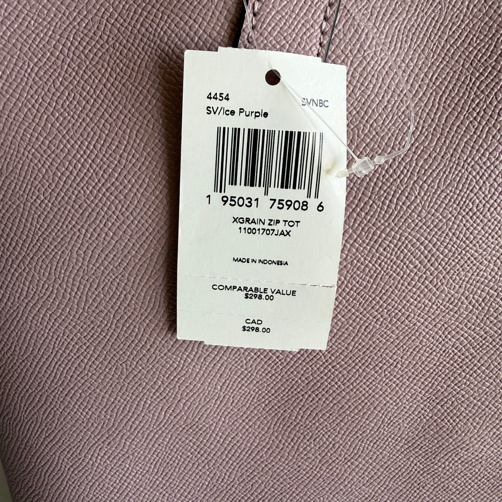 Coach Zip Top Ice Purple Crossgrain Leather Tote Bag 4454