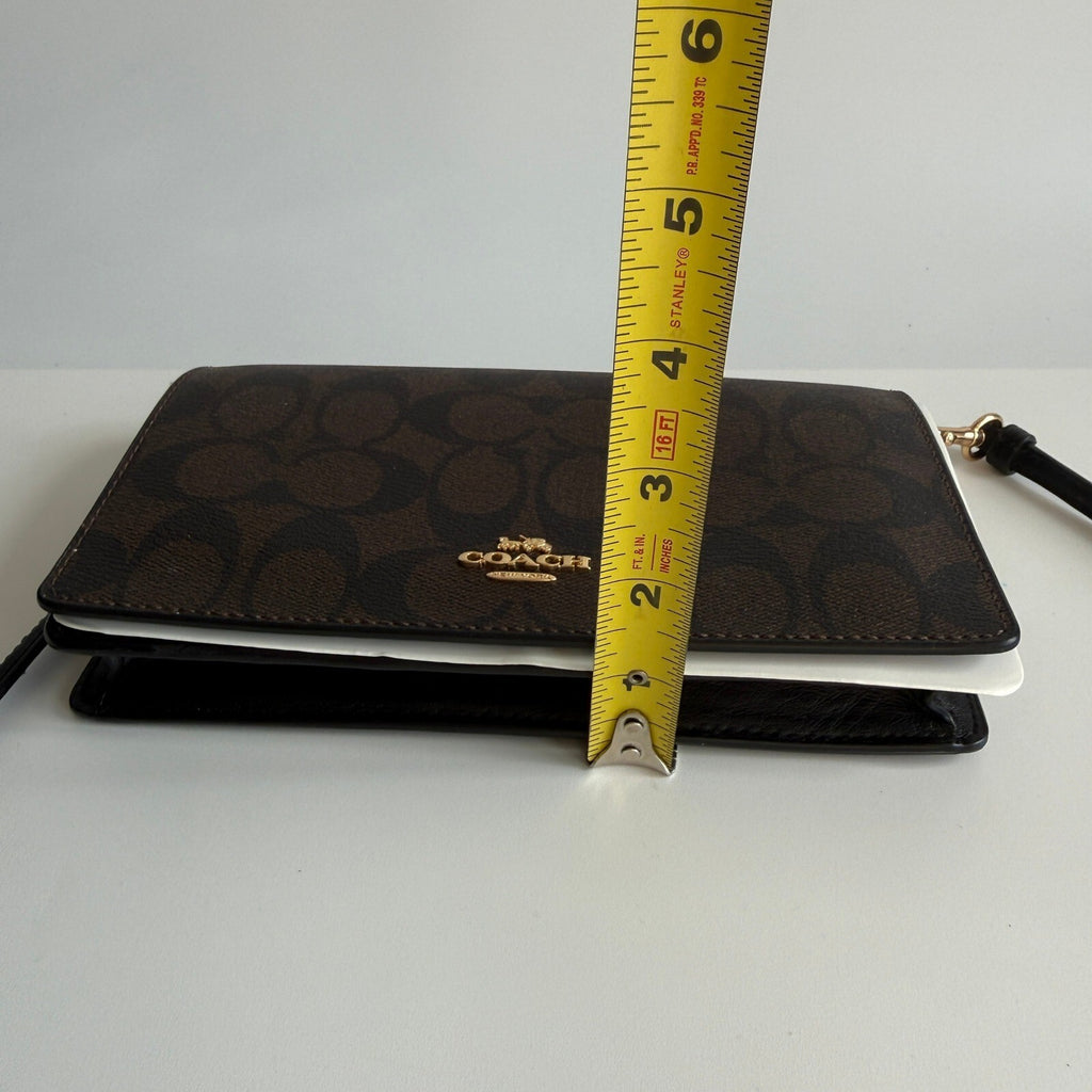 Coach Anna Foldover Crossbody Clutch Brown Black Signature Coated Canvas 3036