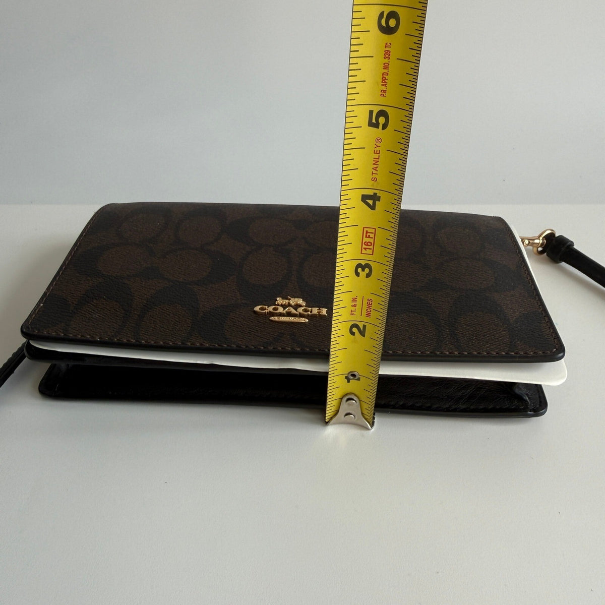 Coach Anna Foldover Crossbody Clutch Brown Black Signature Coated Canvas 3036