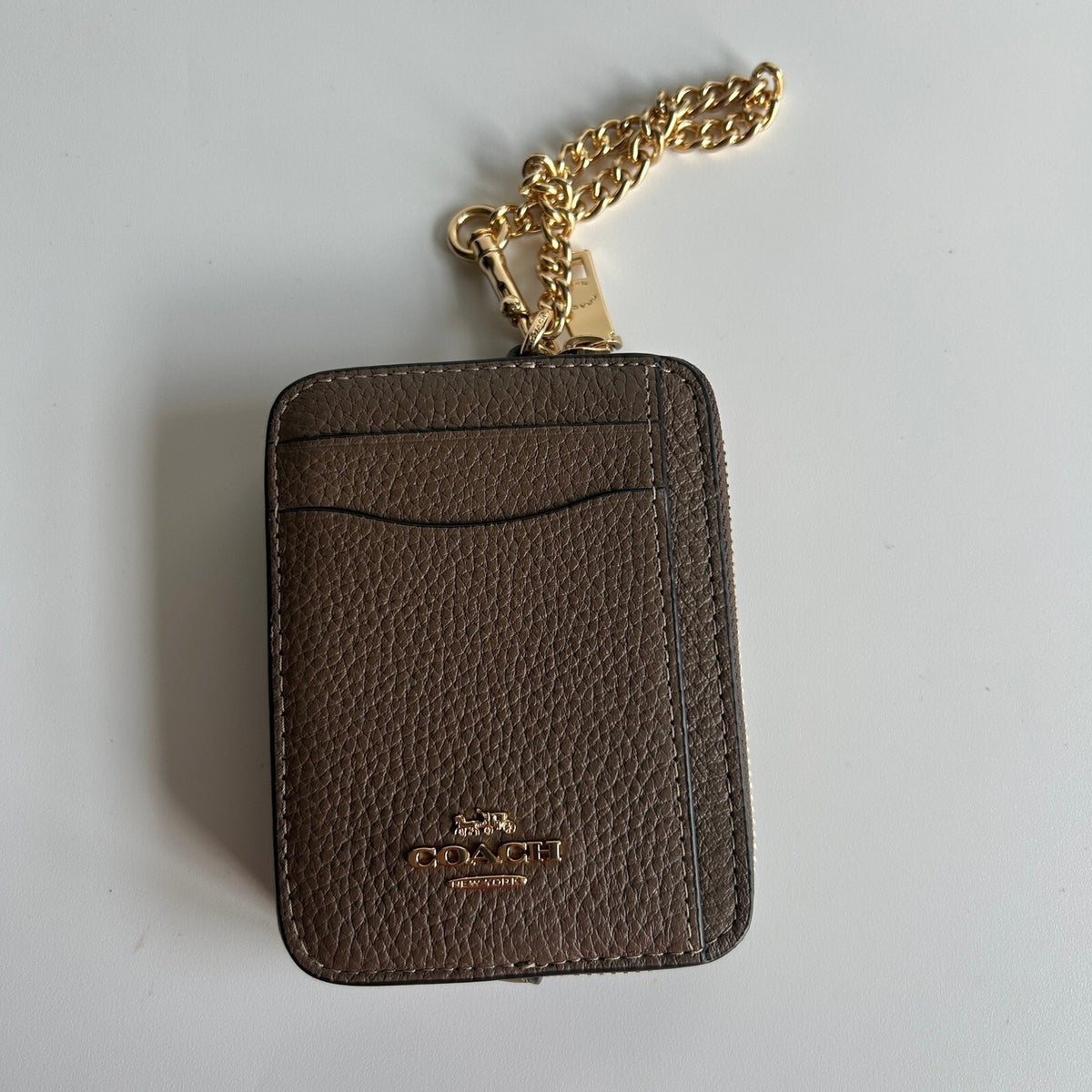 Coach Zip Card Case Dark Stone Pebbled Leather Wallet 6303