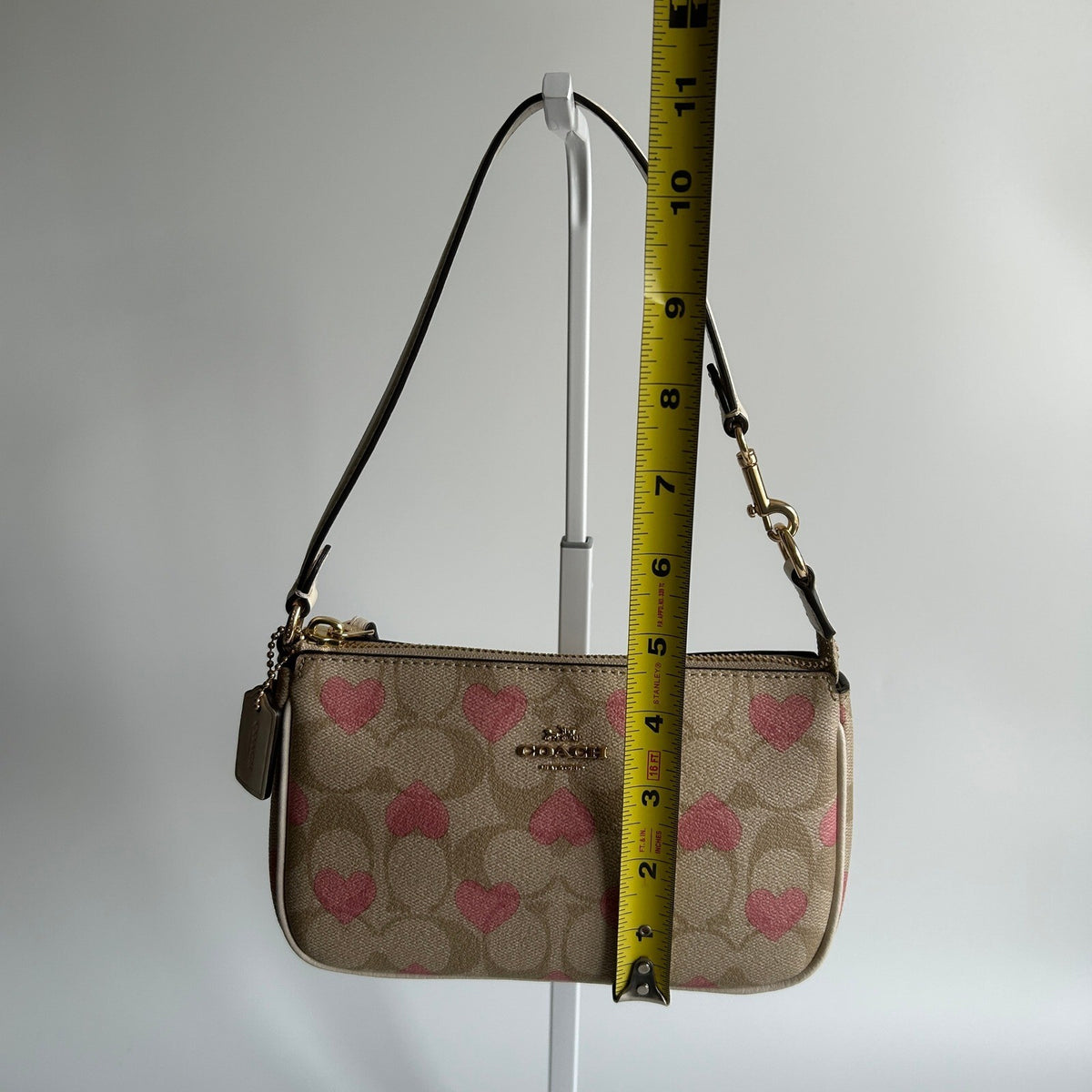 Coach Nolita 19 Pink Heart Khaki Signature Canvas Mini Shoulder Bag CQ144