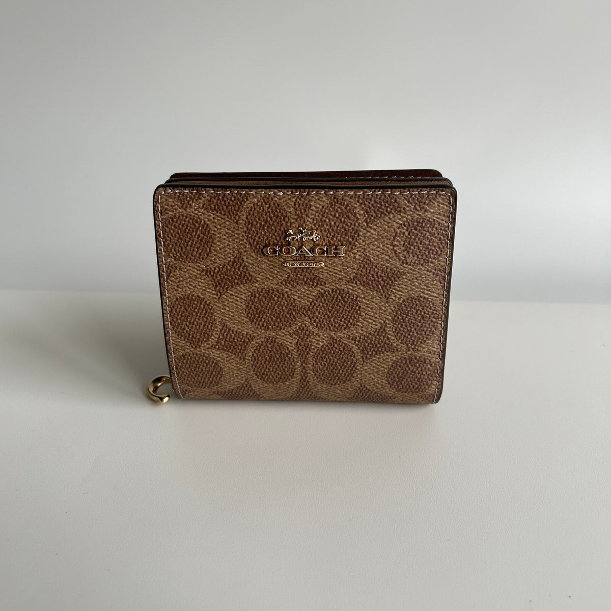 Coach Snap Wallet Tan Brown Signature Canvas Bifold CW789