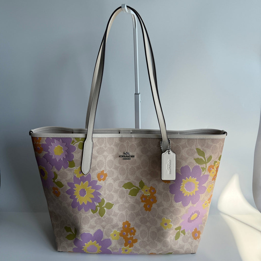 Coach City Tote Sand Multi Signature Canvas Floral Bag CBG71