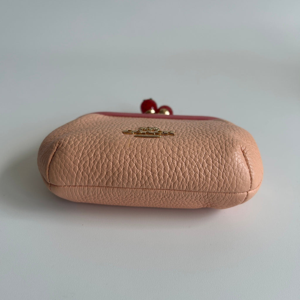 Coach Nora Kisslock Card Case Pink Pebbled Leather Coin Purse C8334