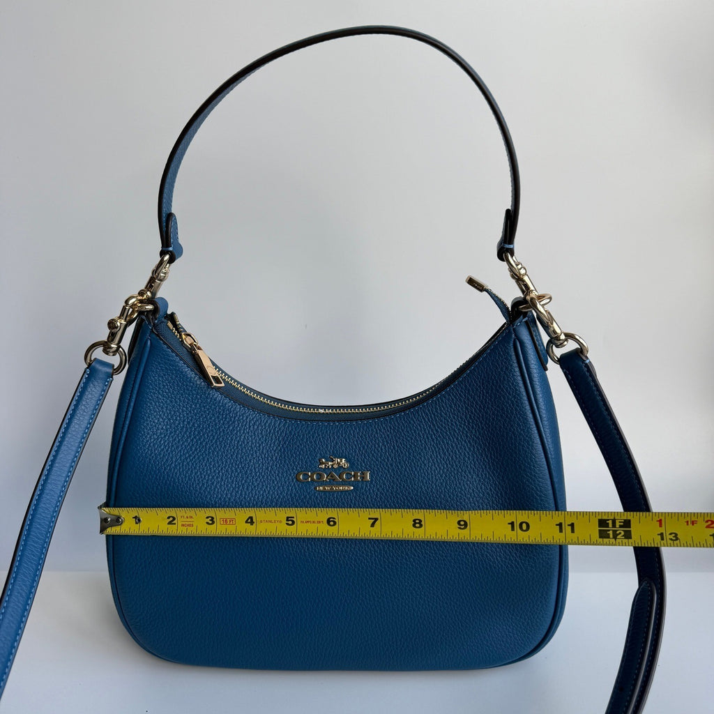 Coach Teri Hobo Racer Blue Refined Pebble Leather Shoulder Bag CV935