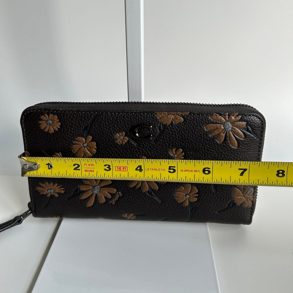 Coach Accordion Zip Wallet Pewter Pebble Leather Floral Print CE776