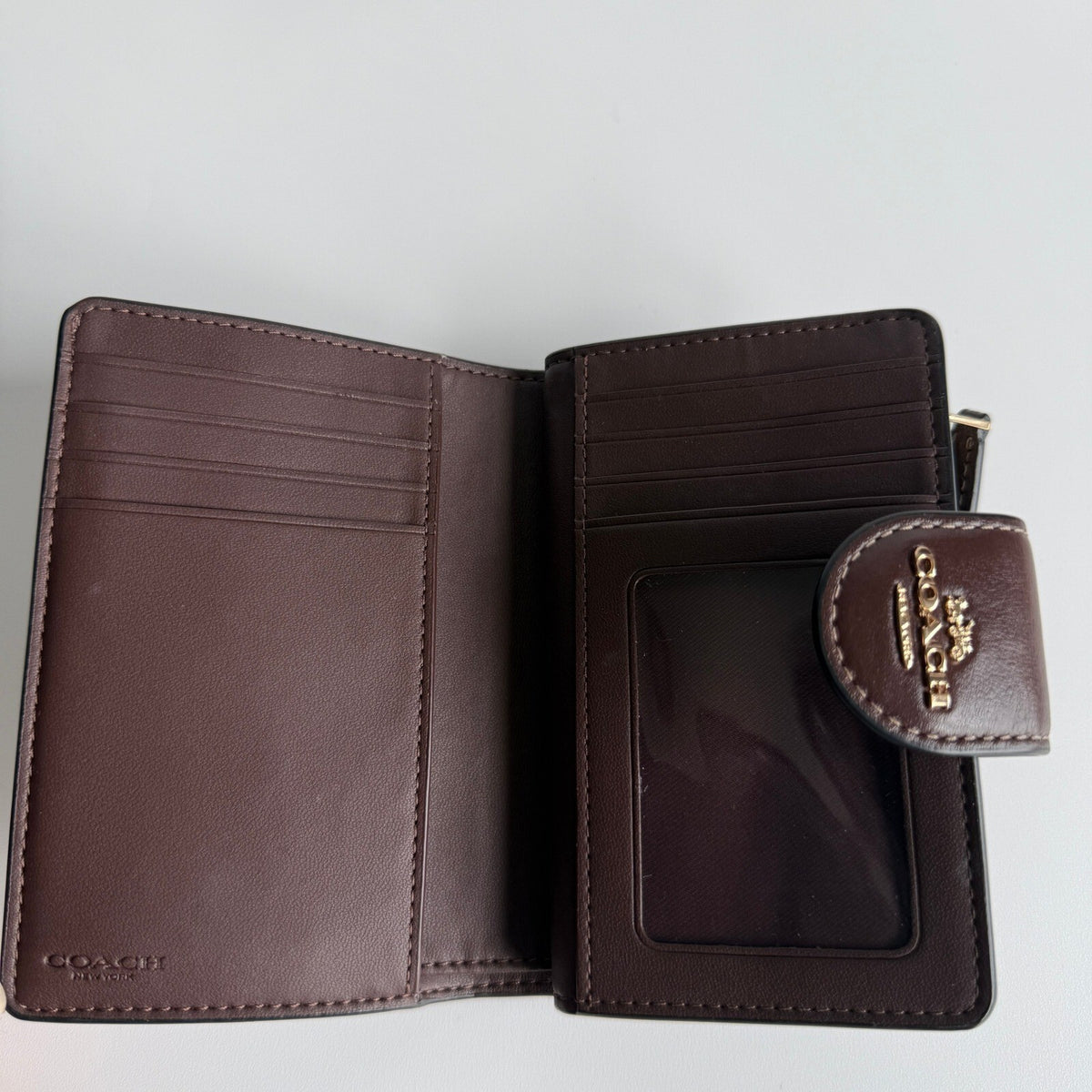 Coach Medium Corner Zip Bifold Wallet Maple Brown Leather CR791