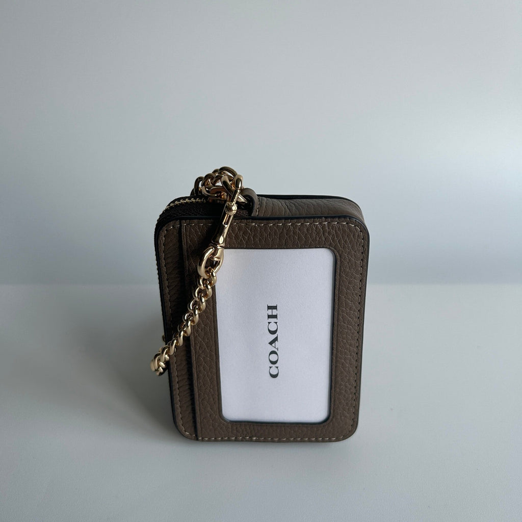 Coach Zip Card Case Dark Stone Pebbled Leather Wallet 6303