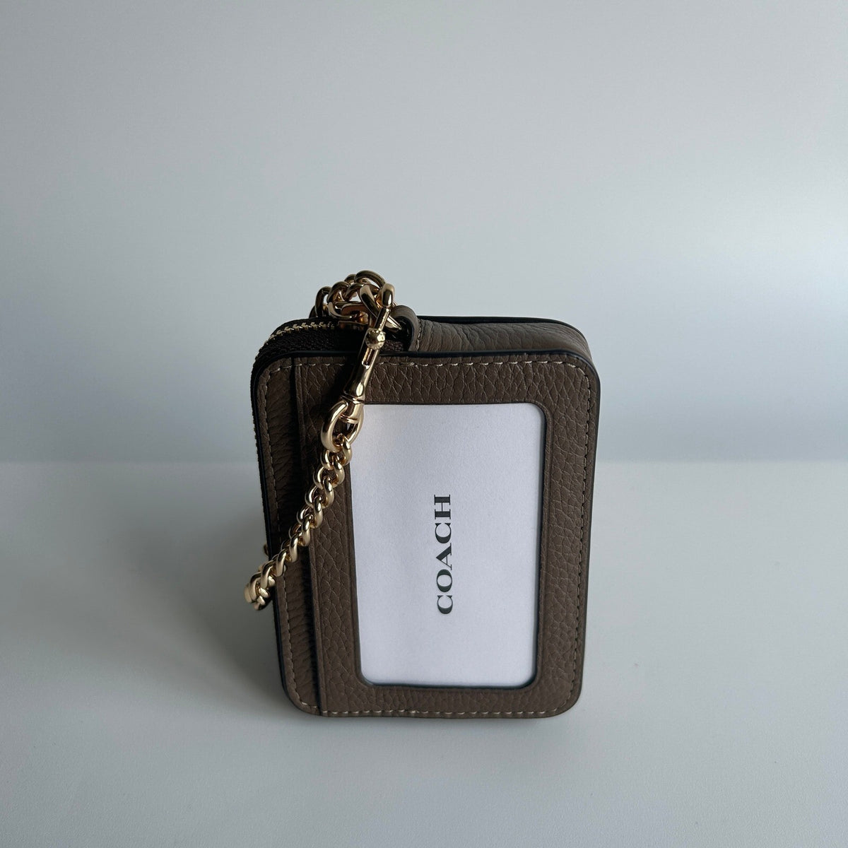 Coach Zip Card Case Dark Stone Pebbled Leather Wallet 6303