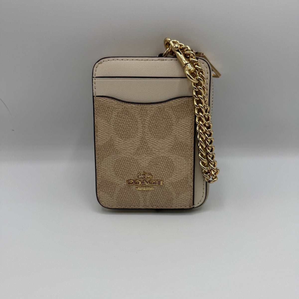 Coach Zip Card Case Sand Chalk Signature Canvas Wallet CW883