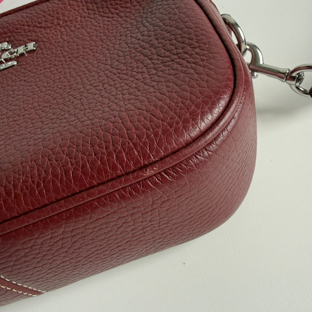 Coach Mini Jamie Camera Bag Burgundy Pebbled Leather Crossbody CH689