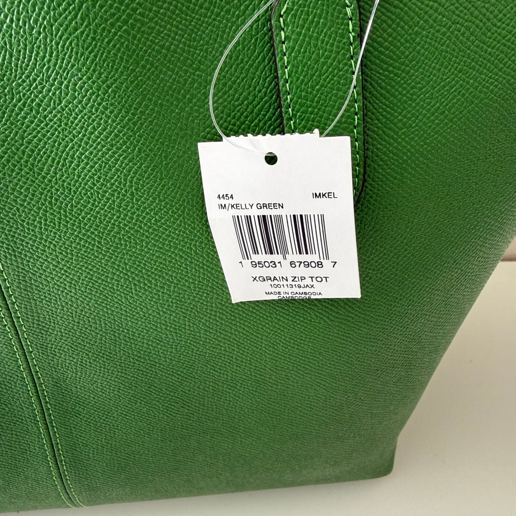 Coach Zip Top Tote Kelly Green Crossgrain Leather Bag 4454